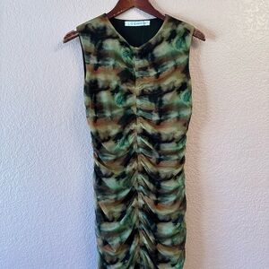 LO Green and Black Tie-Dye Midi Dress